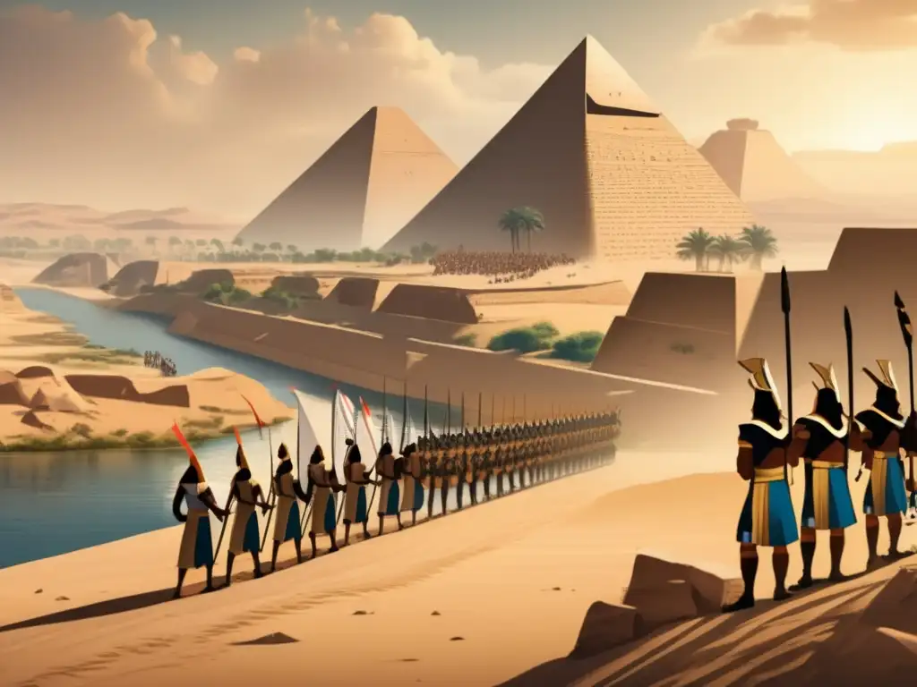 Estrategias defensa fronteras faraones: Imagen 8k detallada de ilustración vintage