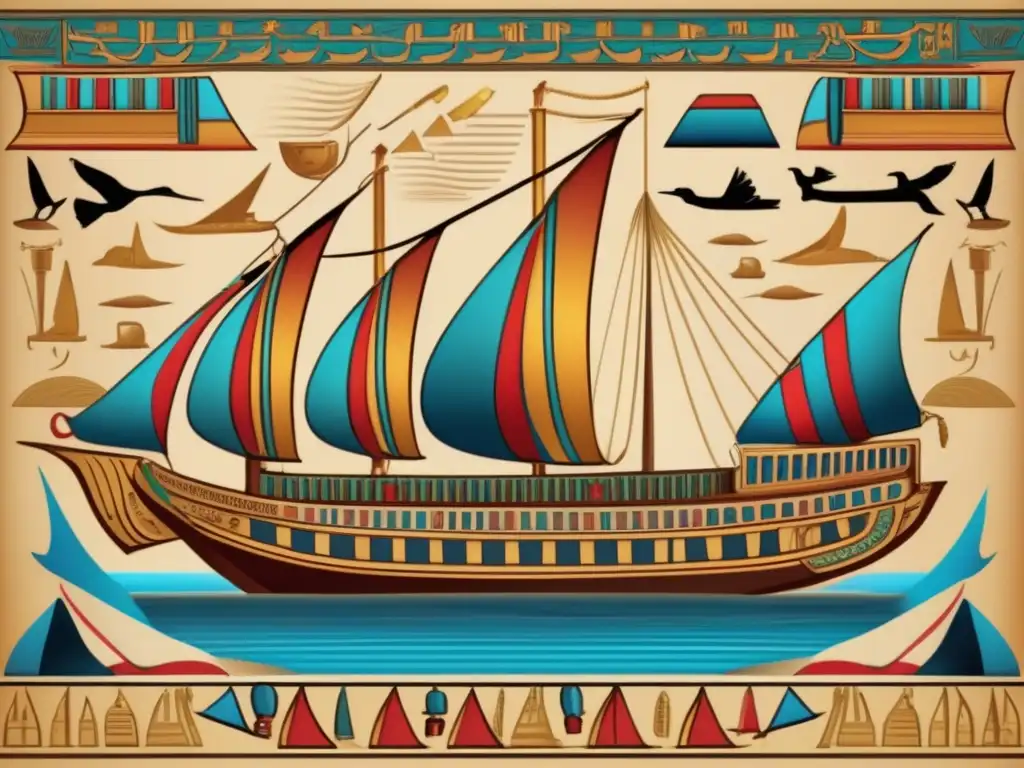 Estrategias fluviales del Antiguo Egipto: Una impresionante imagen de una antigua nave de guerra egipcia navegando por el río Nilo