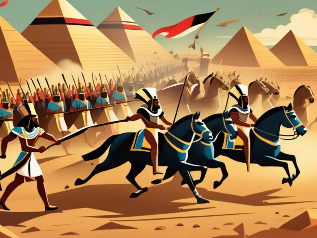 Estrategias militares egipcias en el Imperio Medio: una ilustración vintage muestra una escena de batalla en el antiguo Egipto