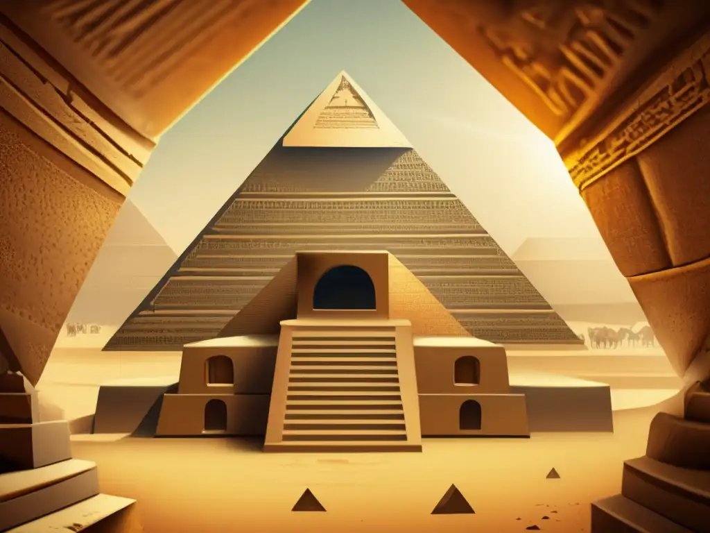 La estructura interna de las pirámides de Giza revelada en una imagen detallada y vintage