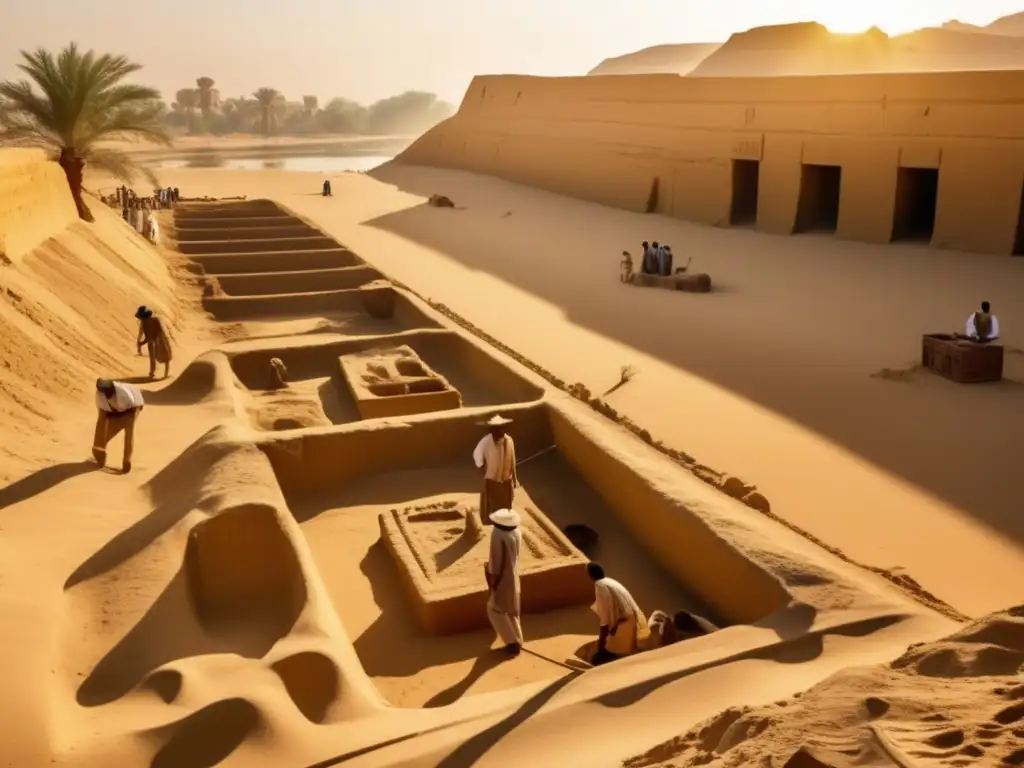 Excavación arqueológica en la Muralla del Nilo en Egipto: Descubriendo tesoros antiguos bajo el cálido sol dorado