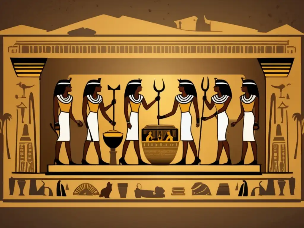 Excavación de una tumba antigua en Egipto con tesoro funerario y jeroglíficos dorados