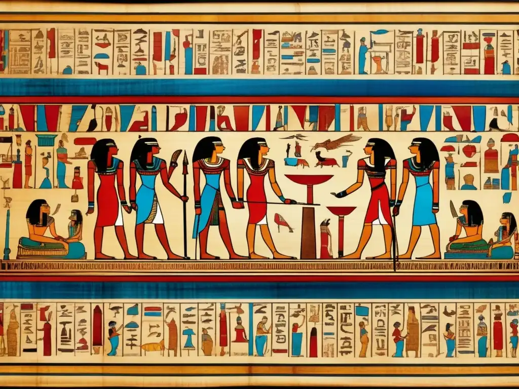 Una exquisita papiro conservada se despliega en un telón de fondo de antigüedad, revelando la evolución de la escritura en el antiguo Egipto