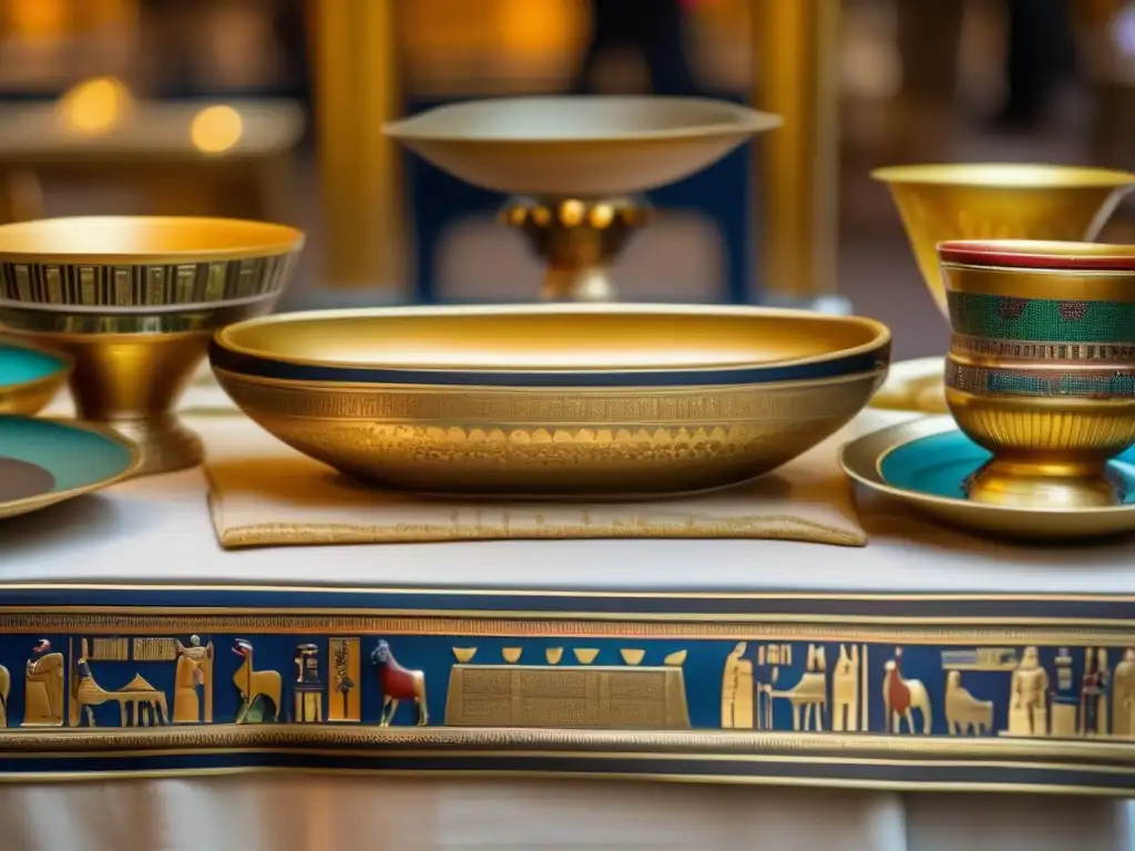 Exquisita decoración de vajillas en un banquete antiguo de Egipto, que evoca la elegancia y esplendor cultural de la época