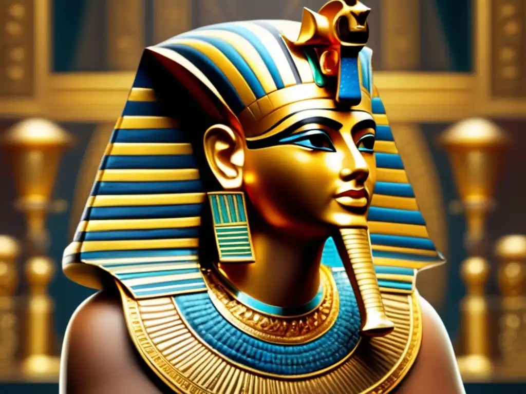 Un faraón majestuoso y opulento, cubierto de joyería exquisita del antiguo Egipto