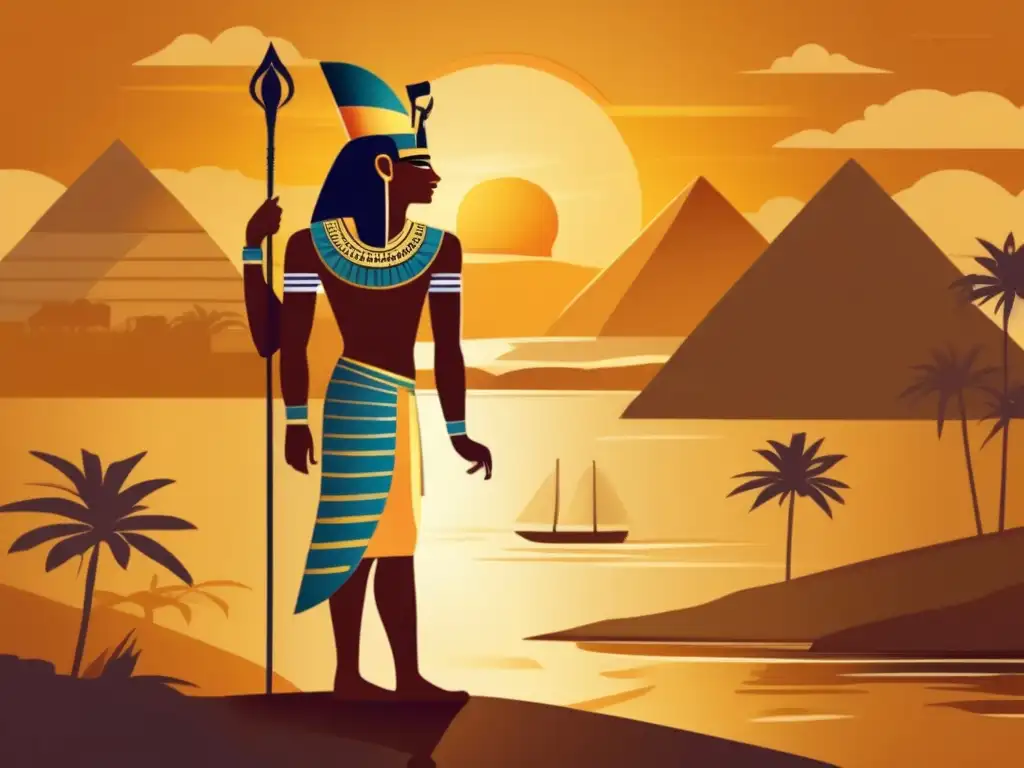 El faraón Narmer, origen mitológico del primer faraón de Egipto, se yergue majestuoso frente al río Nilo