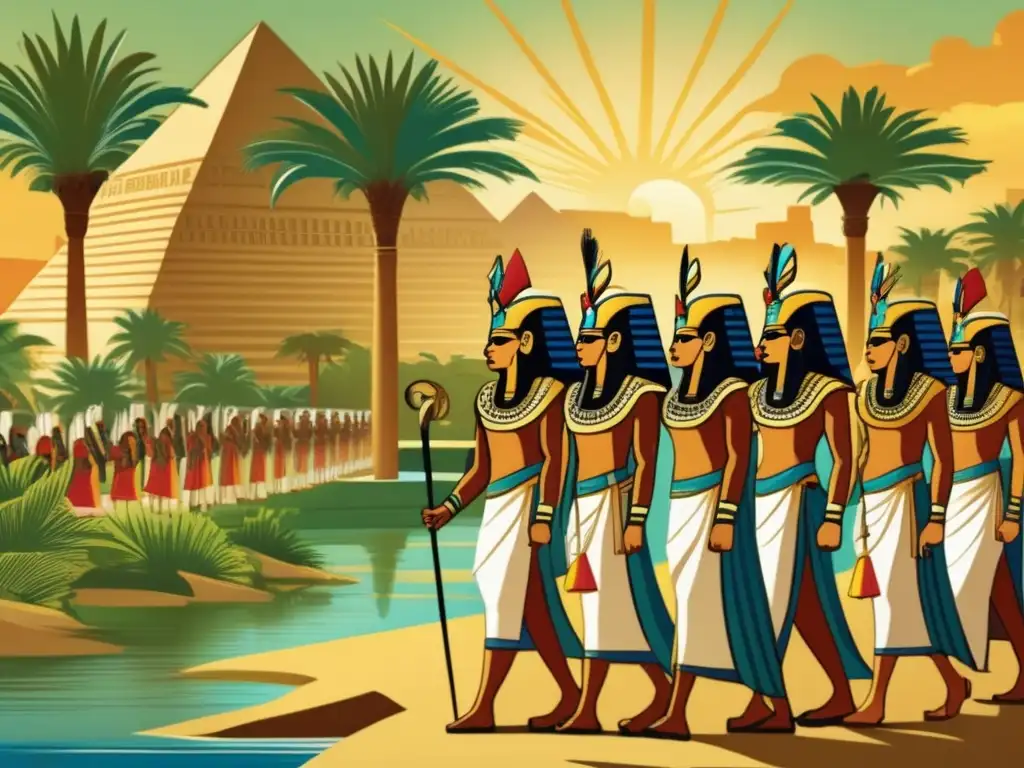 Faraones del Imperio Antiguo Egipto ascendiendo al poder en una ilustración detallada