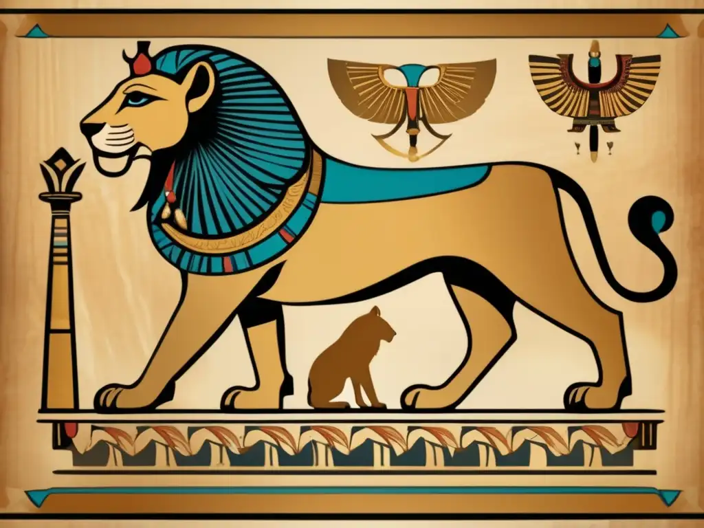 Un fascinante bestiario egipcio de arte y mitología, en una imagen ultra detallada de 8k con estilo vintage