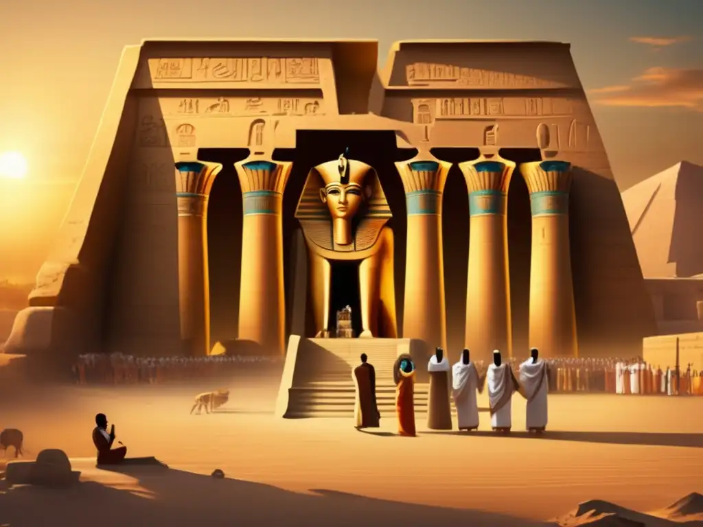 Una fascinante imagen vintage de un templo egipcio antiguo al atardecer