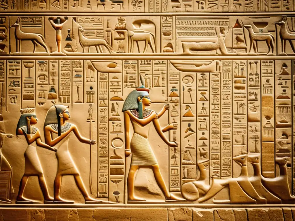 Un fascinante mural egipcio cubierto de jeroglíficos detallados