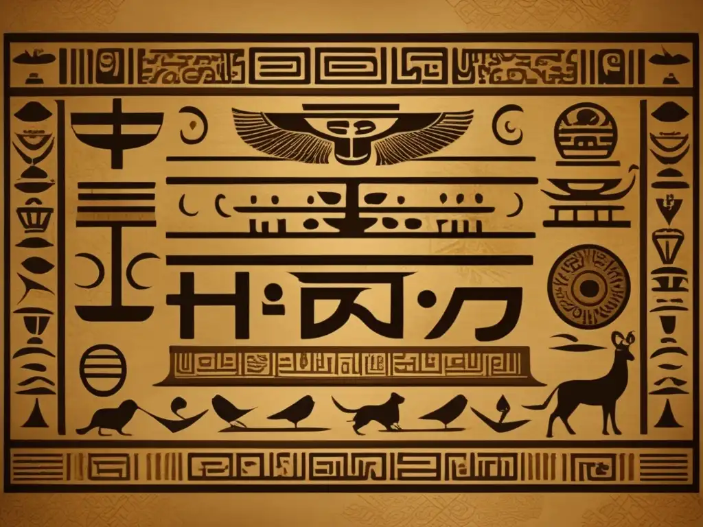 Un fascinante póster vintage que destaca la importancia cultural y artística de los jeroglíficos en diseño moderno
