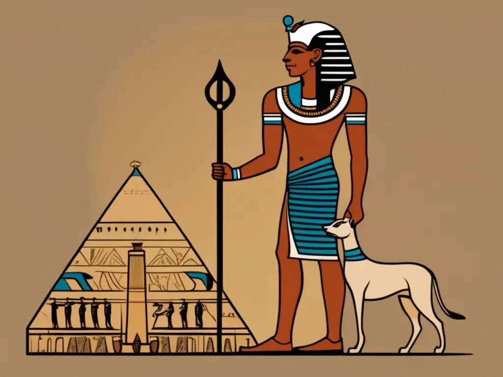 La ilustración de Imhotep, figura majestuosa de la antigua Egipto, muestra su legado en un escenario vintage