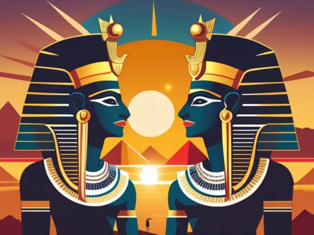 Amón y Ra, en su forma sincrética, se erigen juntos al atardecer egipcio