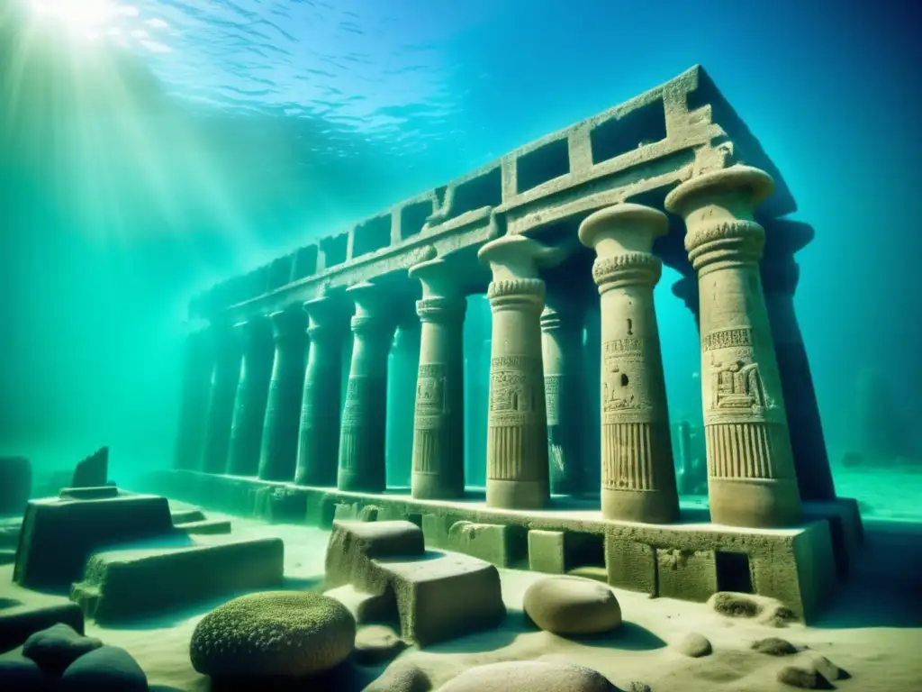Una foto envejecida captura la mística ciudad submarina de Heracleion en toda su grandeza