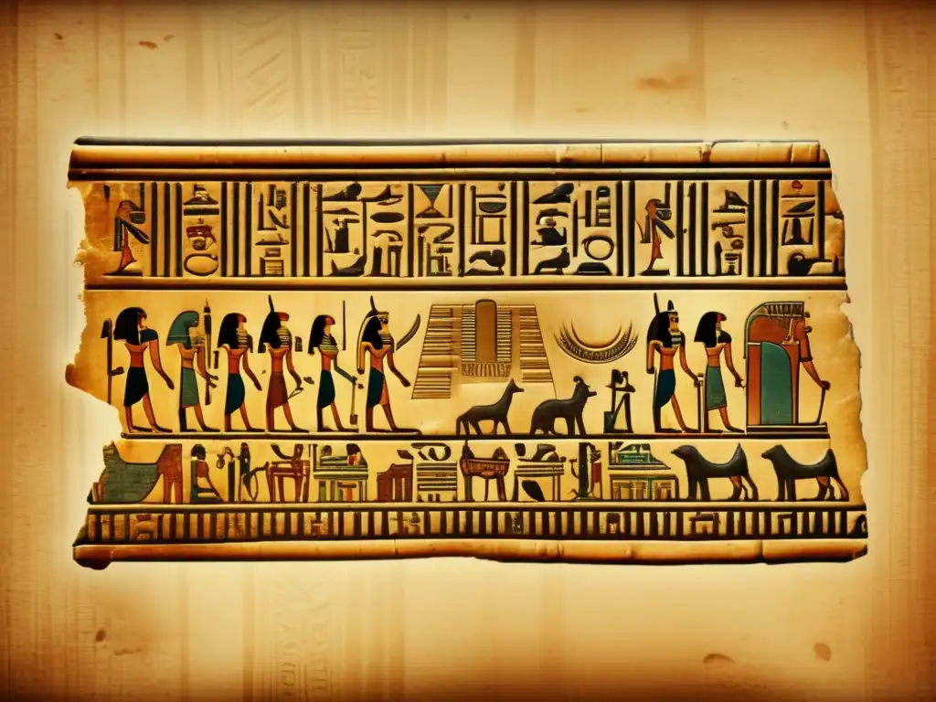 Fragmento de papiro egipcio antiguo con hieroglíficos preservados en un cartucho
