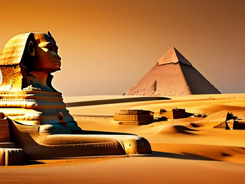 La Gran Esfinge de Giza, majestuosa en el horizonte, con las pirámides de Giza al fondo