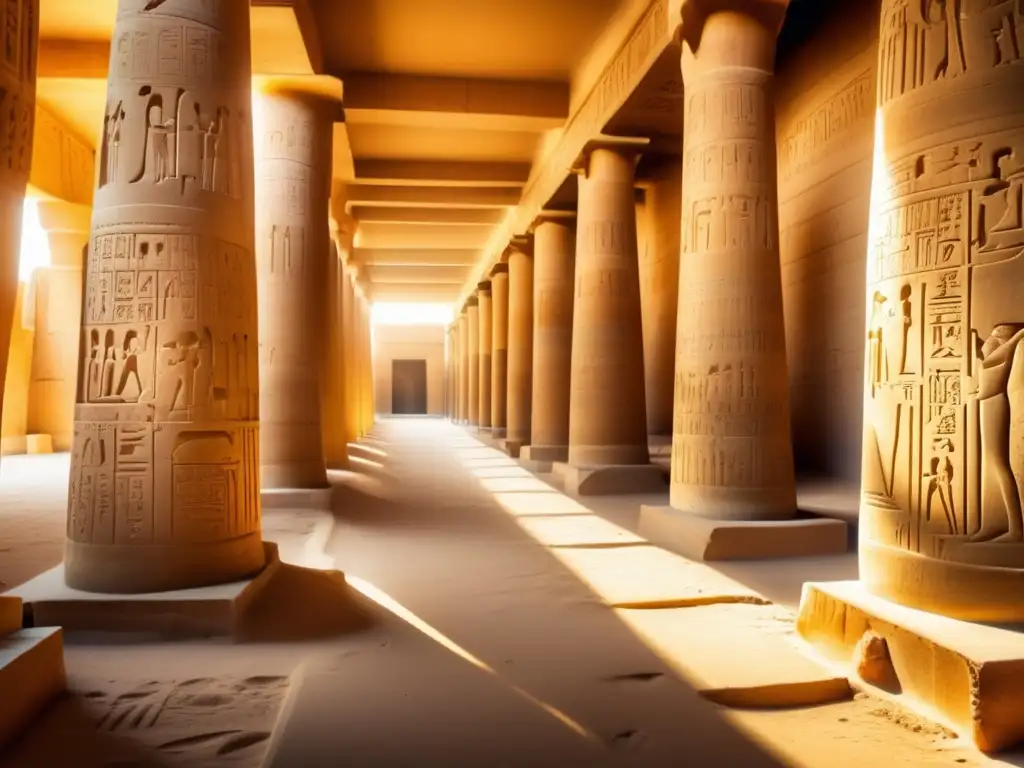 La grandiosa arquitectura del Templo de Seti I en Abydos, Egipto, se revela desde la entrada