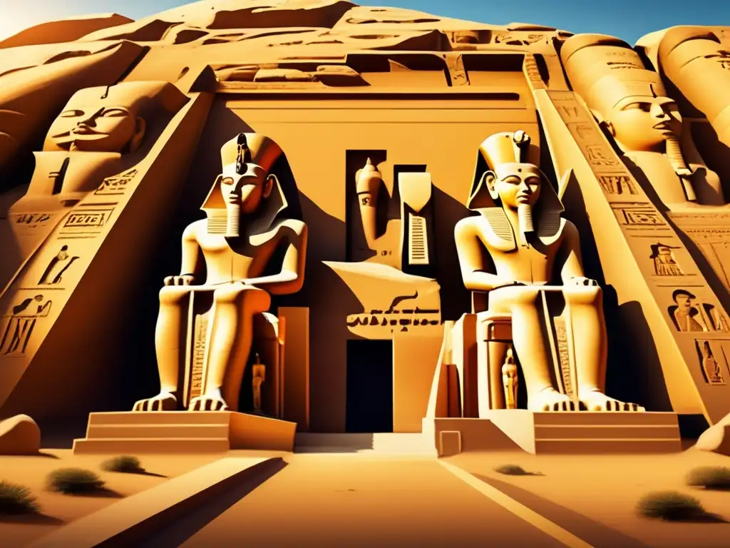La grandiosidad de la arquitectura y decoración en Egipto se muestra en la imagen detallada del Gran Templo de Abu Simbel
