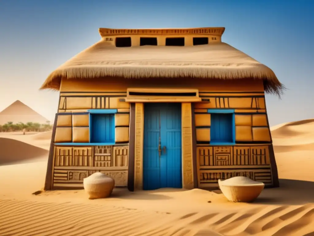 Un granero tradicional egipcio en el desierto, con arquitectura única y puertas adornadas, revela el antiguo almacenamiento de alimentos en Egipto