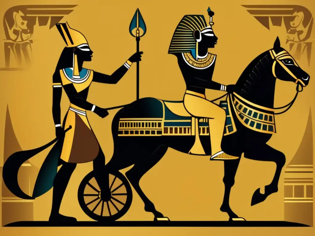 Sesostris III, el faraón guerrero, en su carro dorado, rodeado de símbolos de poder y un ejército imponente