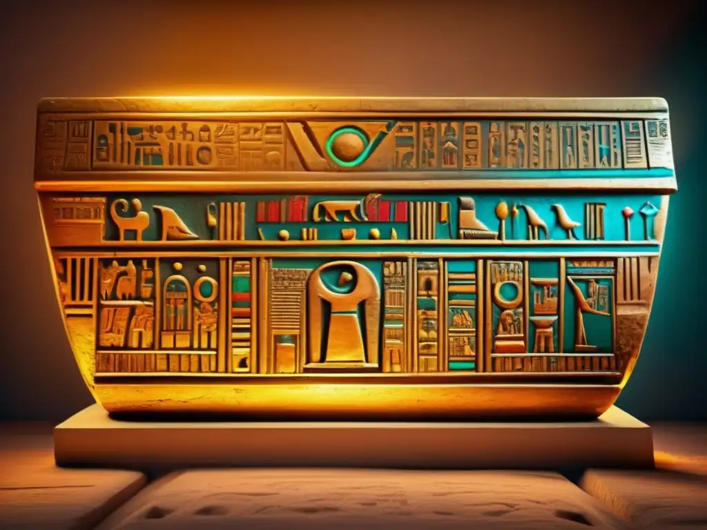 Hechizos ancestrales y colores vibrantes en un sarcófago egipcio, envuelto en misterio y sabiduría antigua