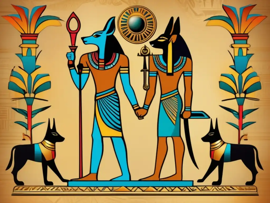 El Papiro de Ani: Un viaje a la antigua sabiduría egipcia Una hermosa imagen ilustrada al estilo vintage del Papiro de Ani, mostrando sus intrincados jeroglíficos y colores vibrantes