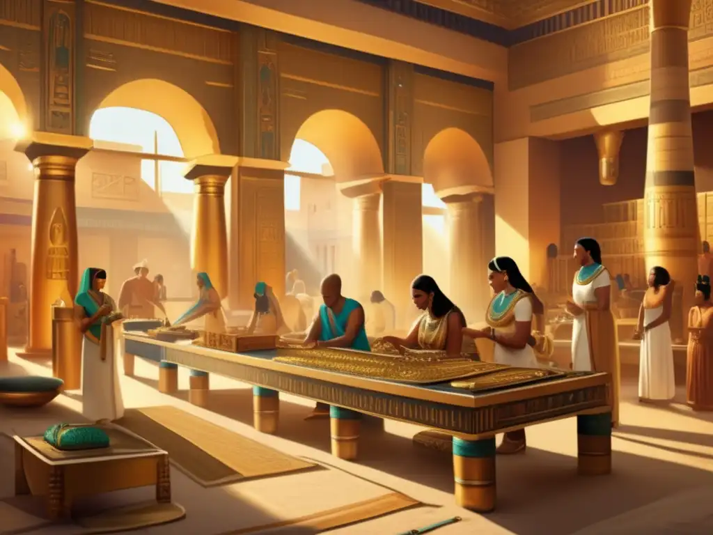 Una hermosa imagen vintage detalla un taller de orfebrería en la Era de los Faraones