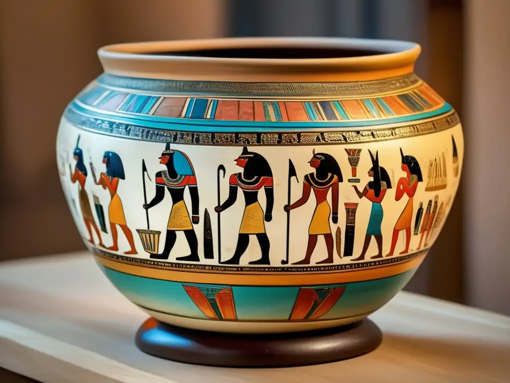 Una fotografía vintage muestra una hermosa vasija de cerámica preservada del antiguo Egipto