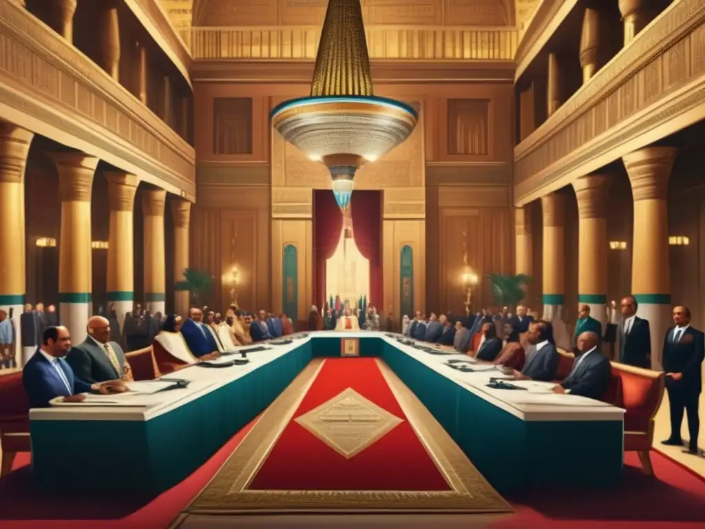 Un histórico tratado entre Egipto y otra nación se firma en un majestuoso salón