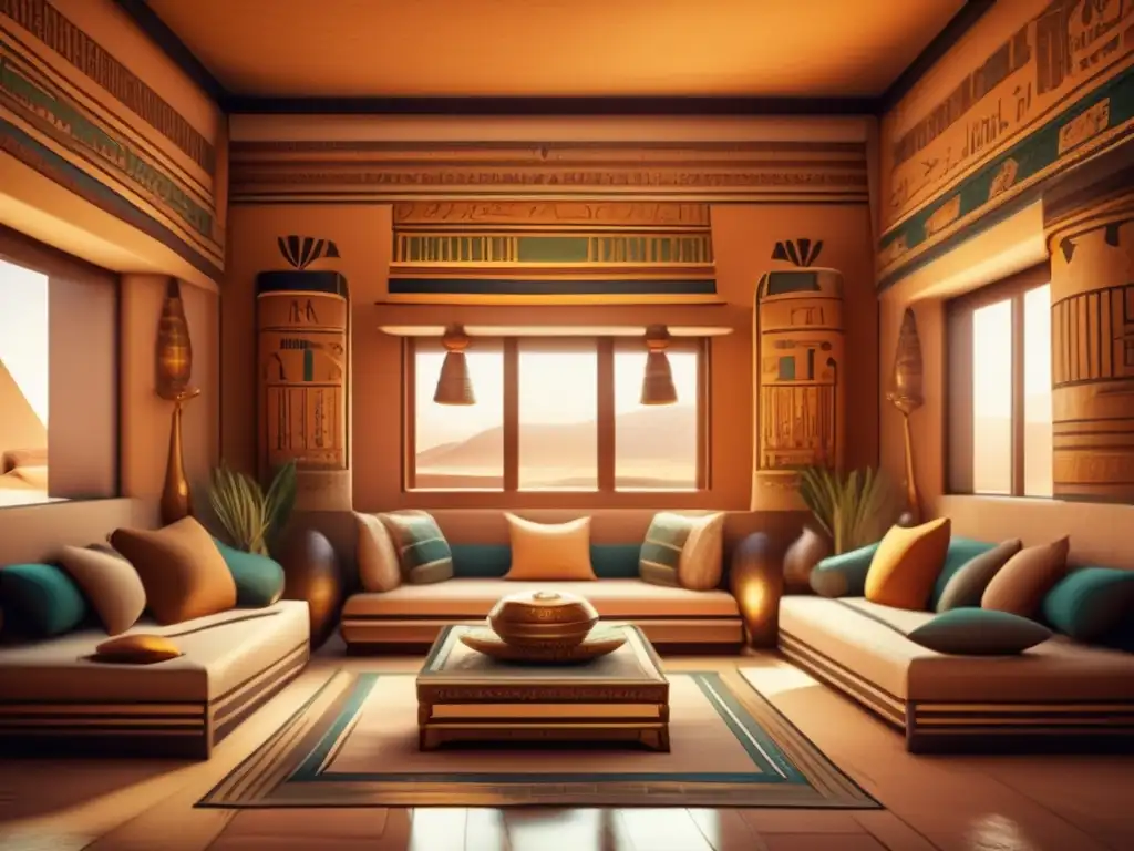 Una decoración del hogar en Egipto antiguo: Intrincados detalles de muebles, tapices vibrantes y hermosas artesanías