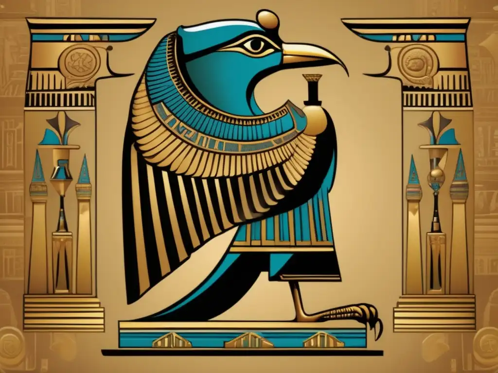 Una ilustración vintage de Horus, la deidad egipcia, en toda su gloria