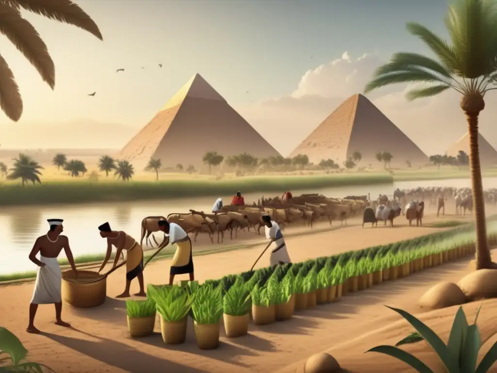 Una ilustración detallada muestra la antigua práctica agrícola en Egipto