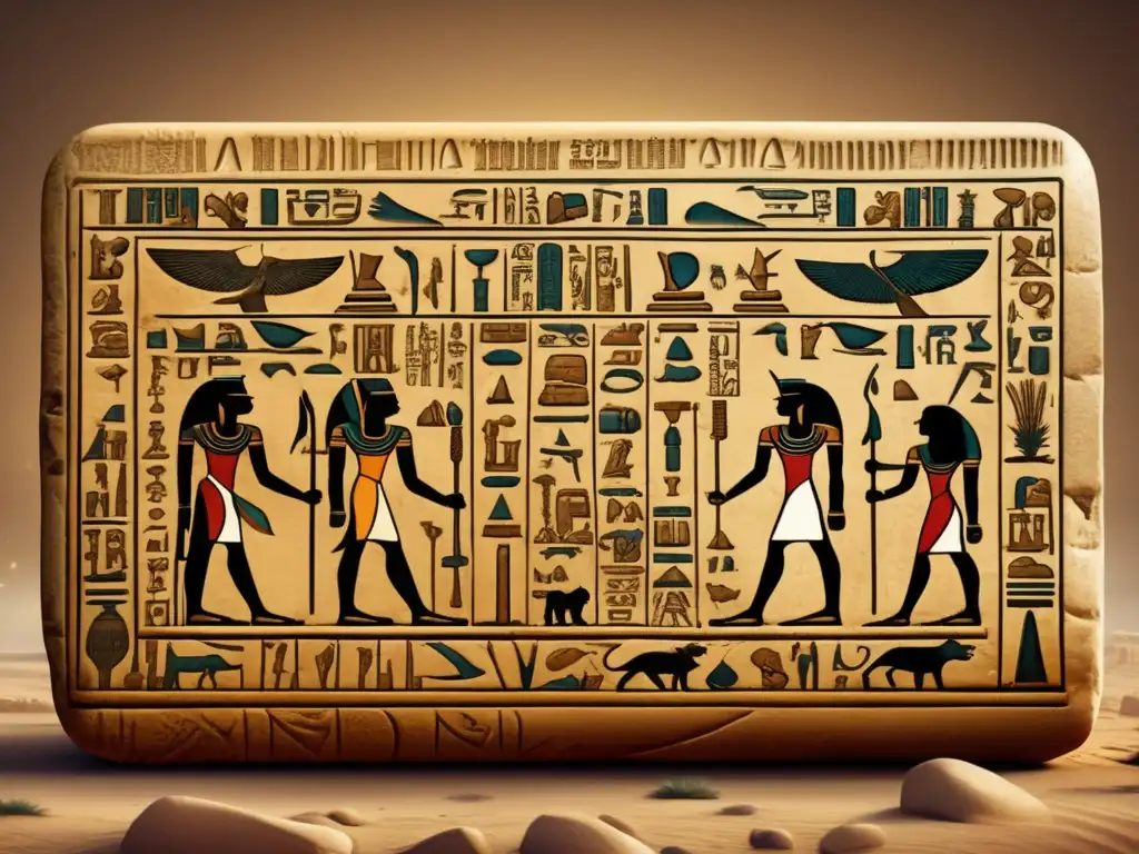 Una ilustración detallada en 8k de un antiguo jeroglífico egipcio en diseño moderno