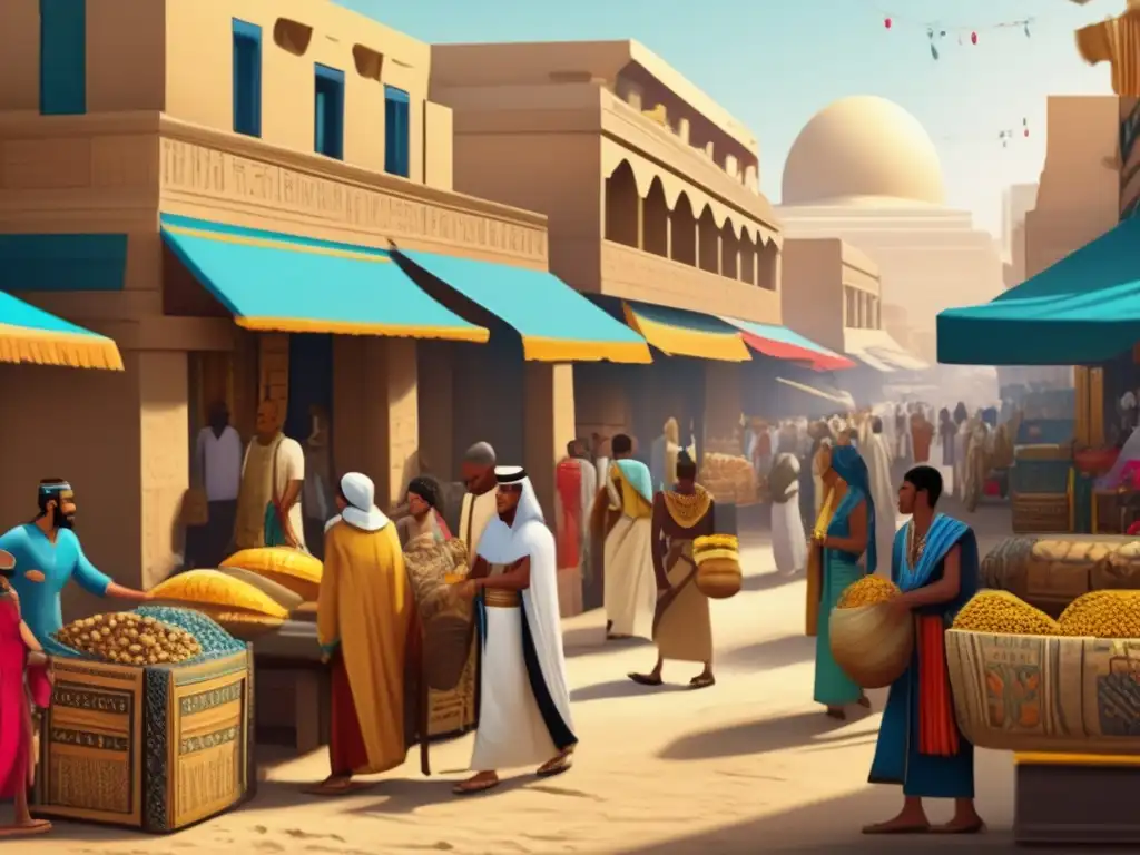 Una ilustración detallada en 8k que muestra las bulliciosas calles de la antigua Egipto durante el reinado de los faraones