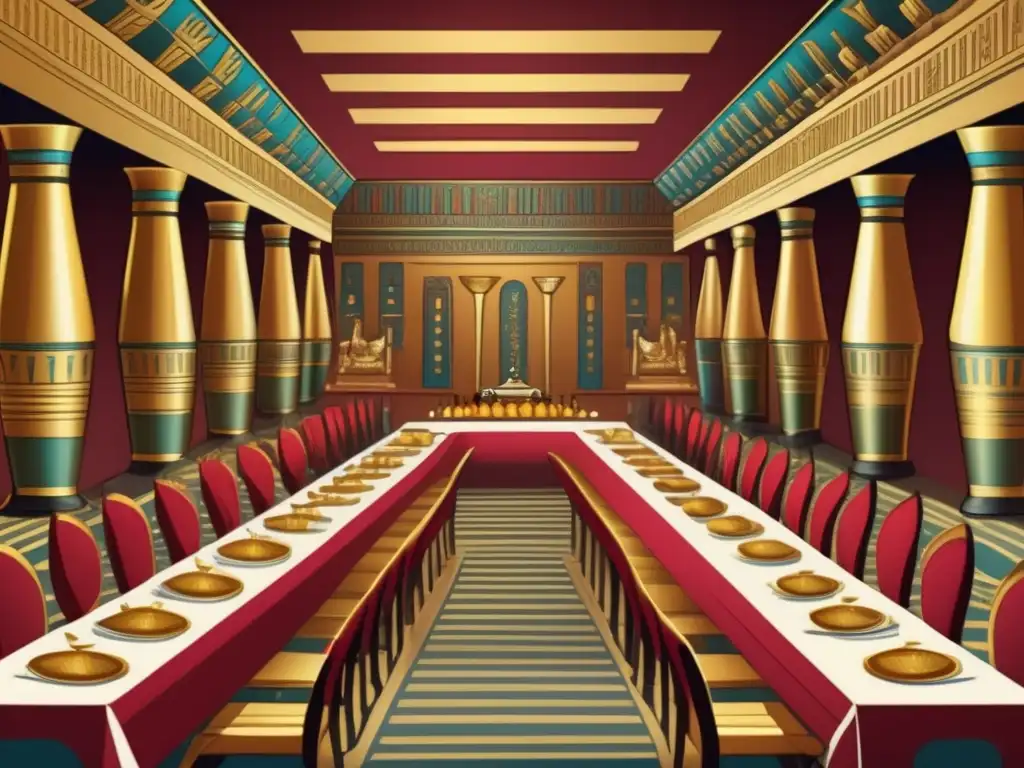 Una ilustración detallada y elegante de un banquete ceremonial en el antiguo Egipto, donde el vino es símbolo de lujo y prestigio