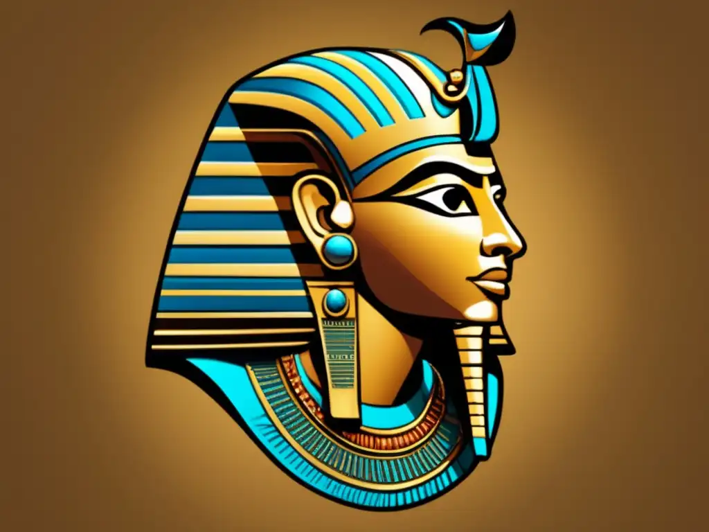 Una ilustración detallada en estilo vintage de un faraón egipcio con un magnífico tocado conocido como el Nemes