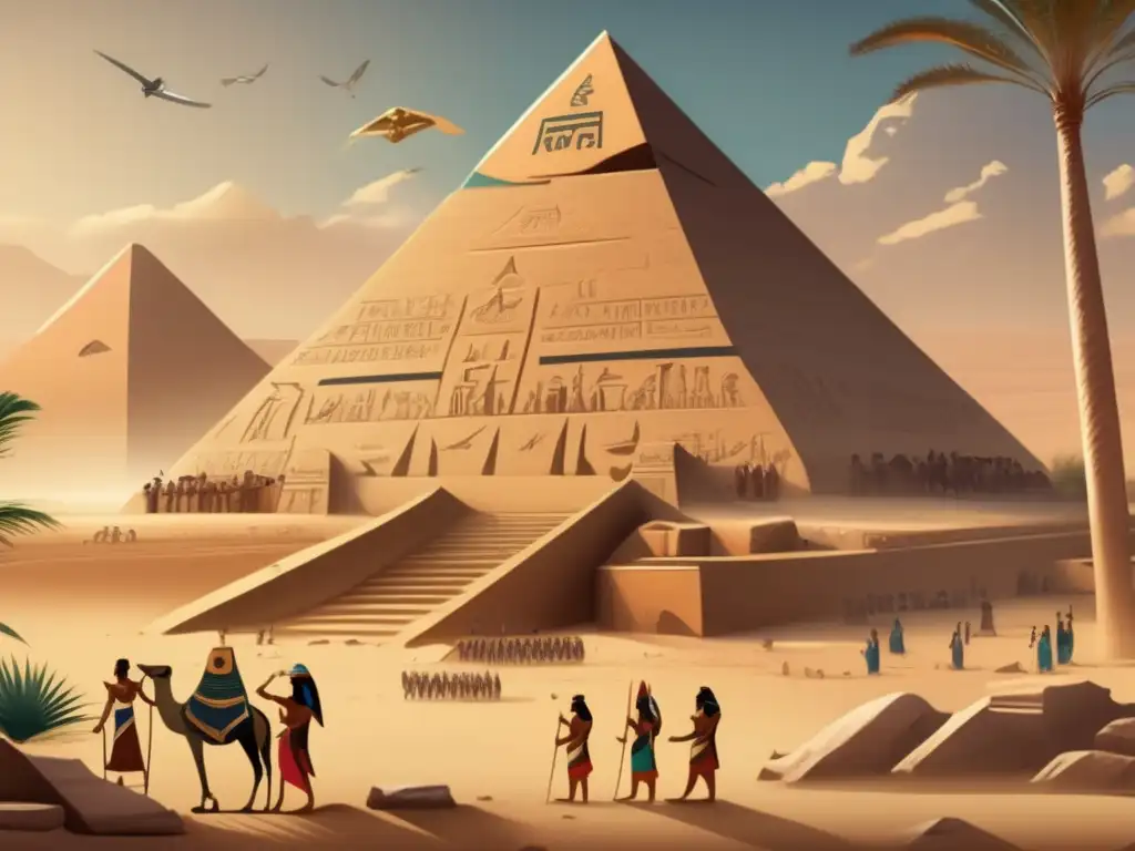 Una ilustración detallada en estilo vintage que muestra la importancia de la inteligencia militar en jeroglíficos egipcios antiguos