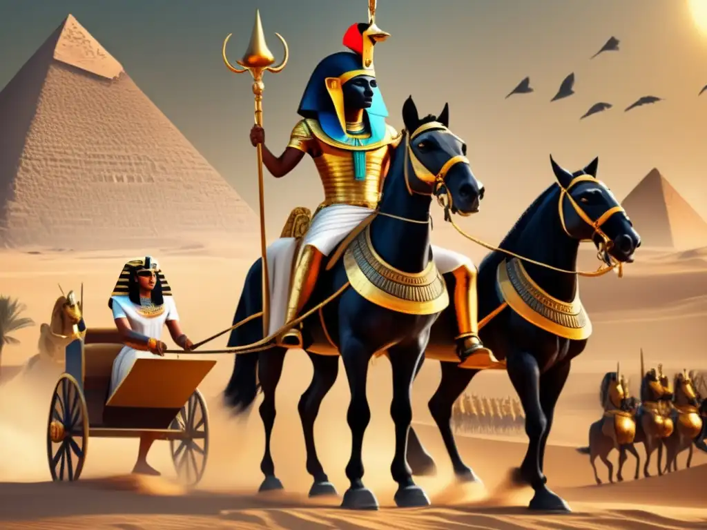 Una ilustración detallada que muestra la influencia de la mitología egipcia en la estrategia militar