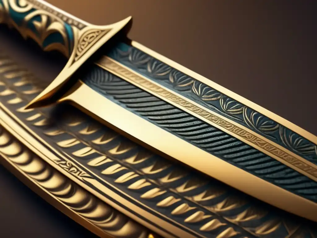 Una ilustración detallada en 8k del Khopesh egipcio, una espada vintage con grabados y patrones intrincados