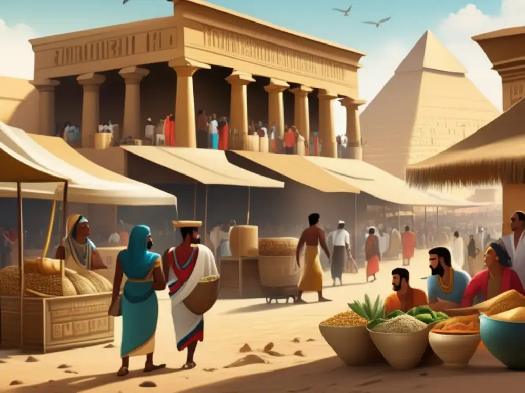 Una ilustración de estilo vintage muestra una escena vibrante en el antiguo Egipto, destacando la influencia de los Hicsos en el Delta del Nilo