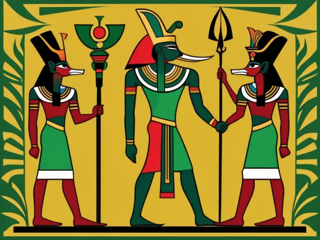 Una ilustración estilo vintage muestra la lucha eterna entre Osiris y Set en el mito egipcio