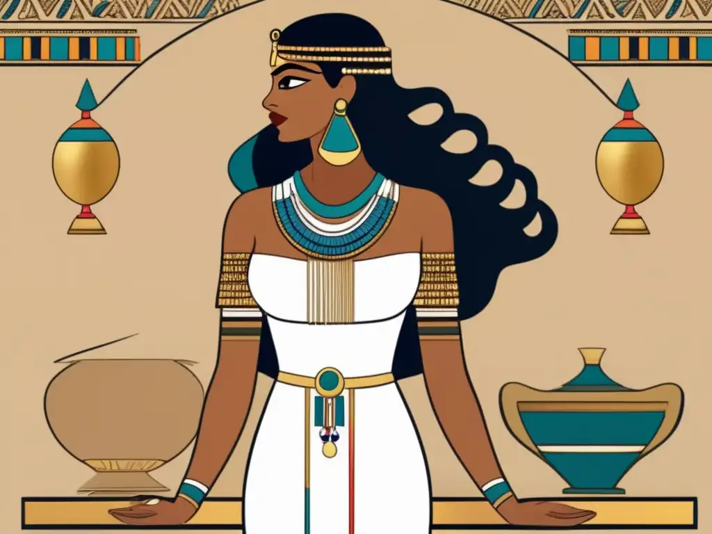 Una ilustración estilo vintage de una mujer del periodo predinástico en el antiguo Egipto