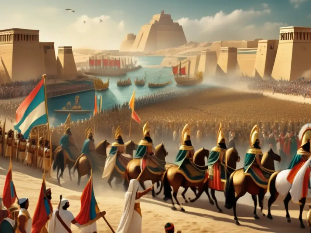 Una ilustración estilo vintage muestra la victoria triunfal de Merneptah sobre los Pueblos del Mar