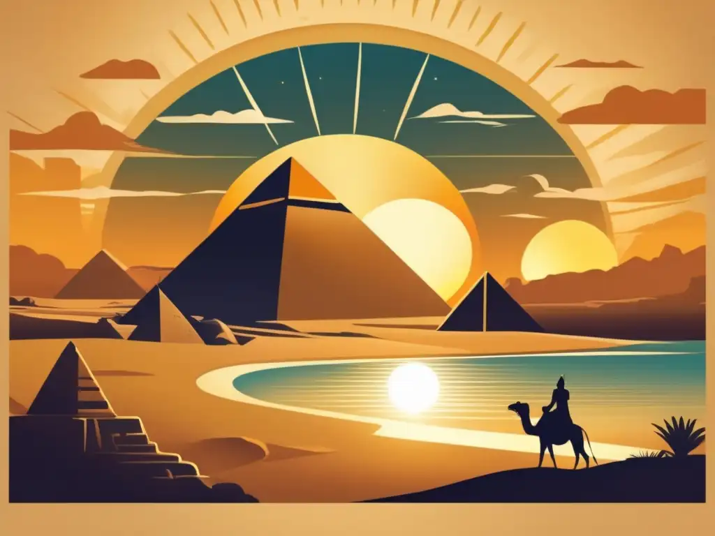 Una ilustración impresionante de inspiración vintage que muestra los orígenes mitológicos de la civilización egipcia