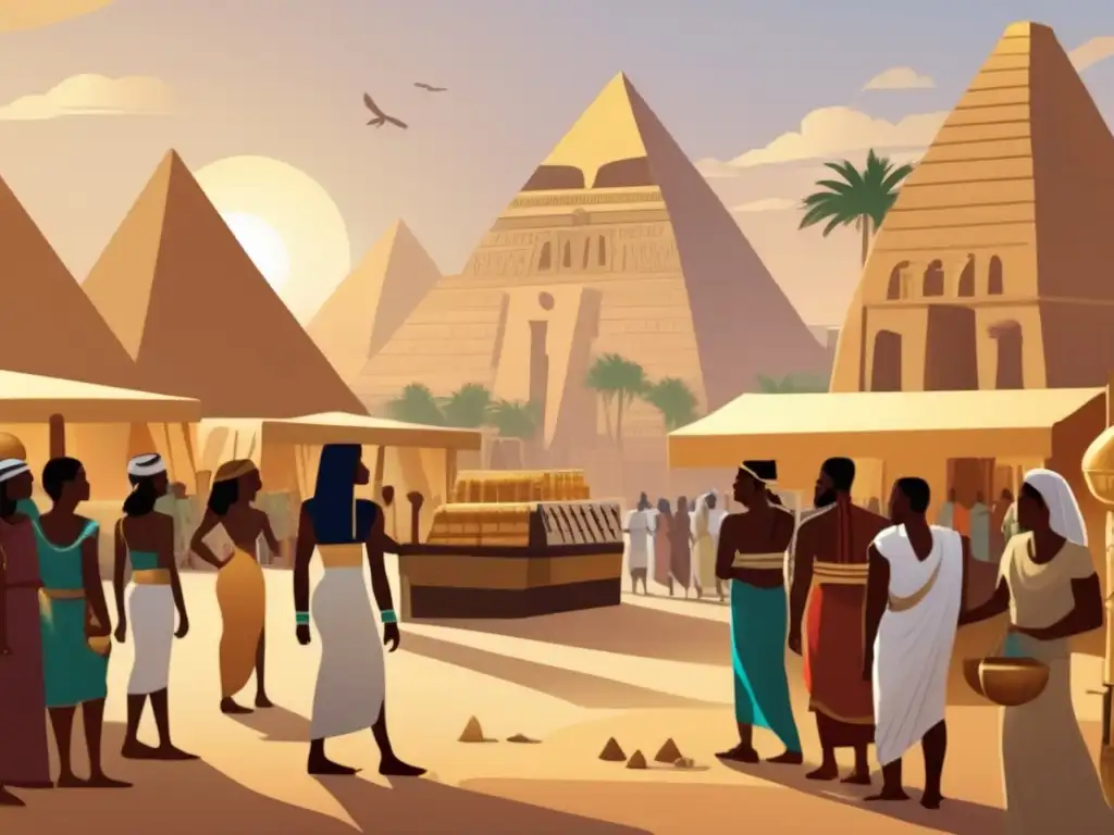 Una ilustración vintage que muestra la interacción entre las civilizaciones Nubia y Egipto