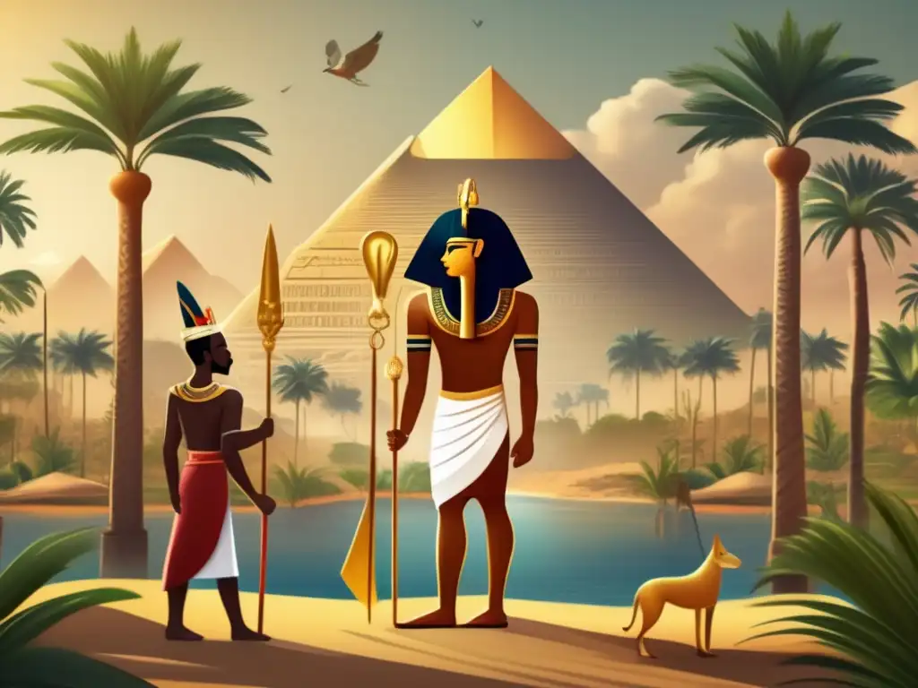 Una ilustración vintage en 8k de la unificación de Egipto en la era Predinástica