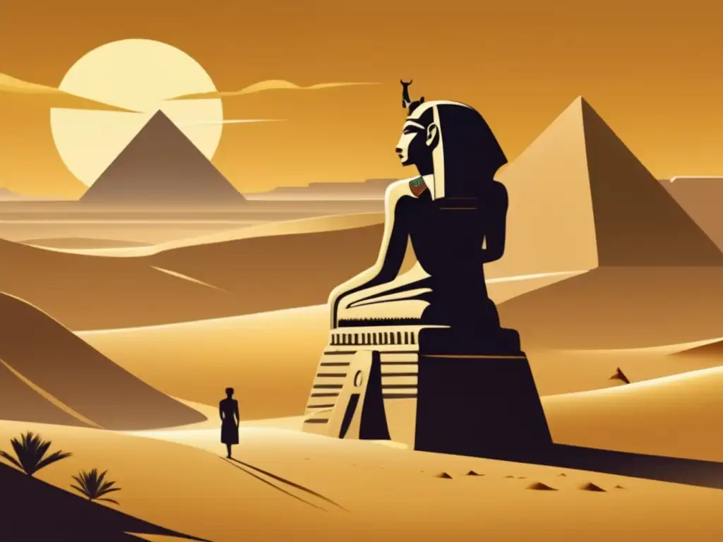 Una ilustración vintage en la que se muestra la majestuosidad del antiguo Egipto durante el reinado de Akenatón y el monoteísmo