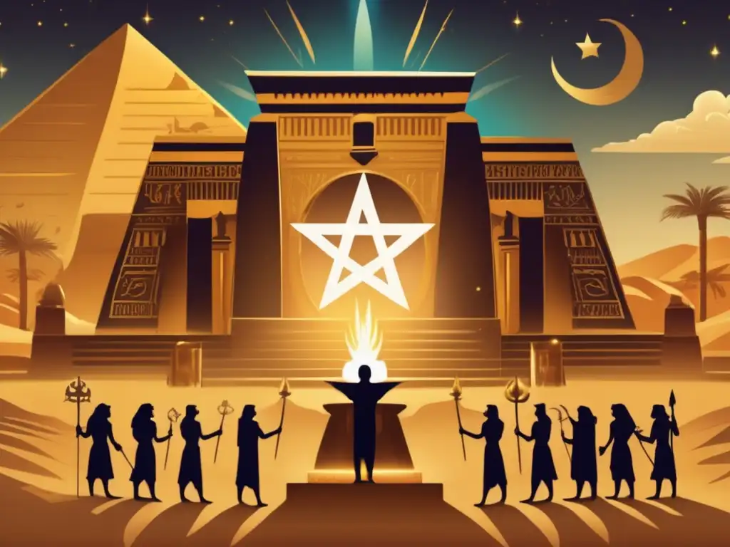 Una ilustración vintage que muestra los orígenes del pentagrama en la mitología egipcia