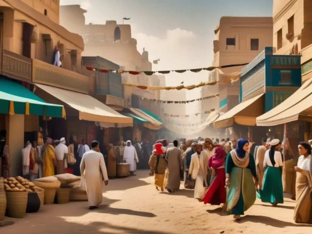 Una imagen en alta resolución muestra una calle egipcia bulliciosa, donde la diversidad cultural de la vestimenta en Egipto brilla