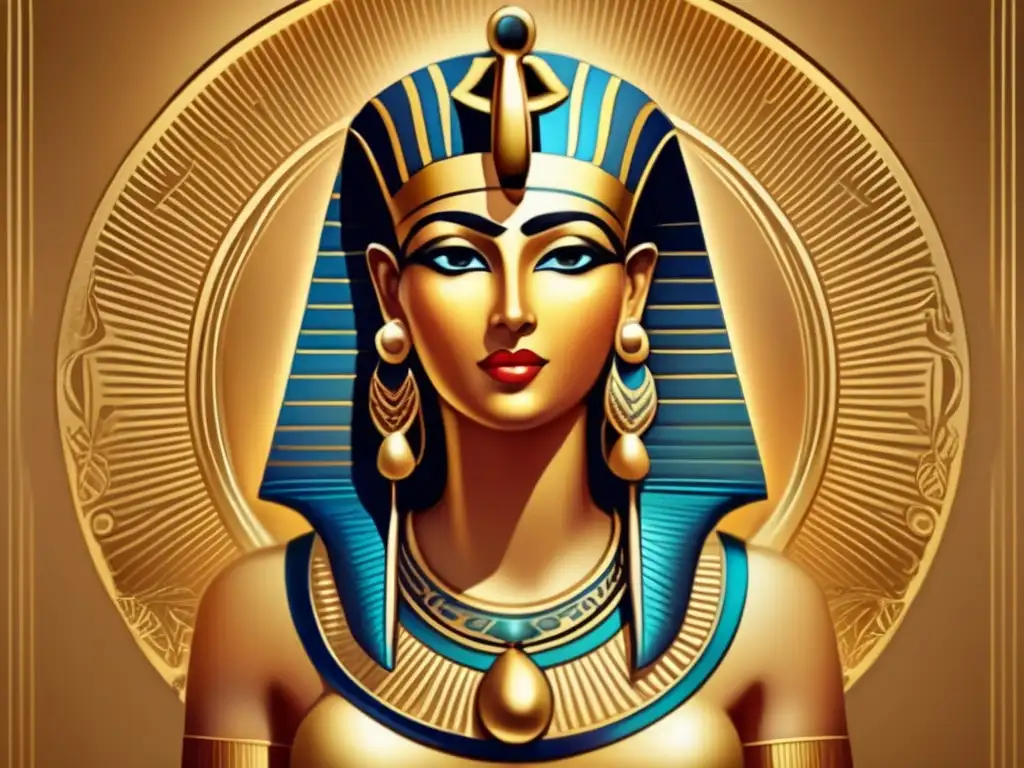 Imagen de alta resolución estilo vintage que muestra a Hathor, diosa egipcia del amor y la maternidad